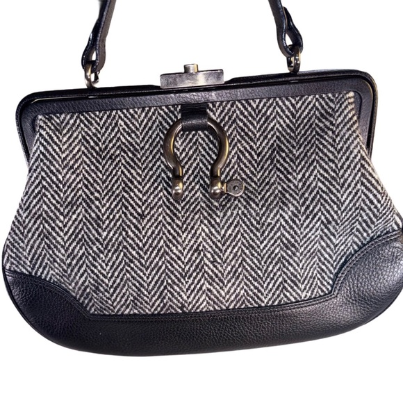 Burberry London Black & White Tweed Tote w/ Leather Trim - Picture 1 of 16